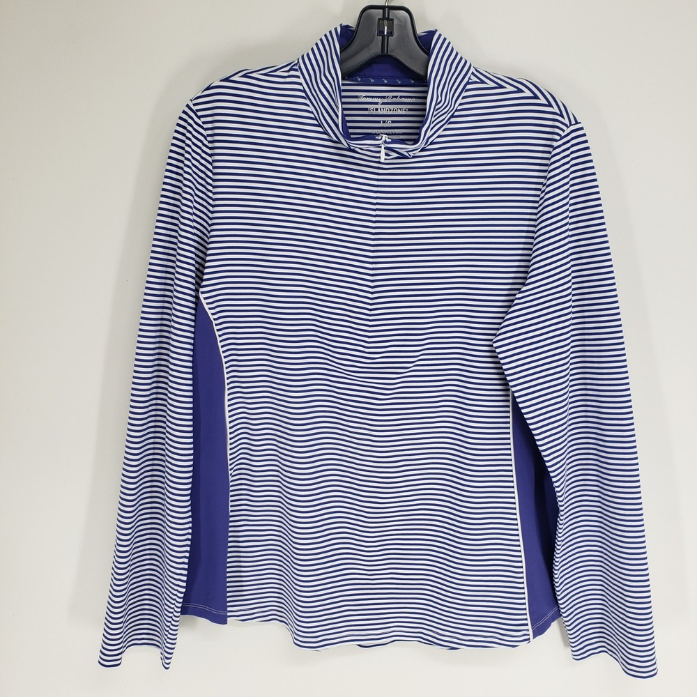 Tommy Bahama IslandZone Striped Quarter Zip Pullover Womens Large Blue White Top